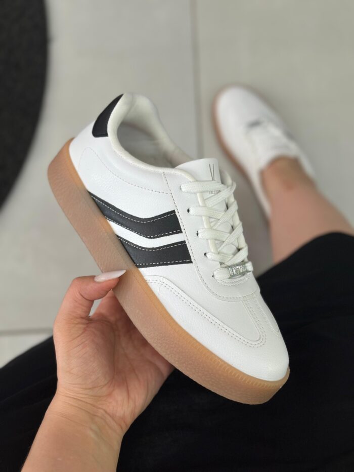 tênis vizzano casual flatform com cadarço feminino branco/preto tênis vizzano casual flatform com cadarço feminino branco/preto