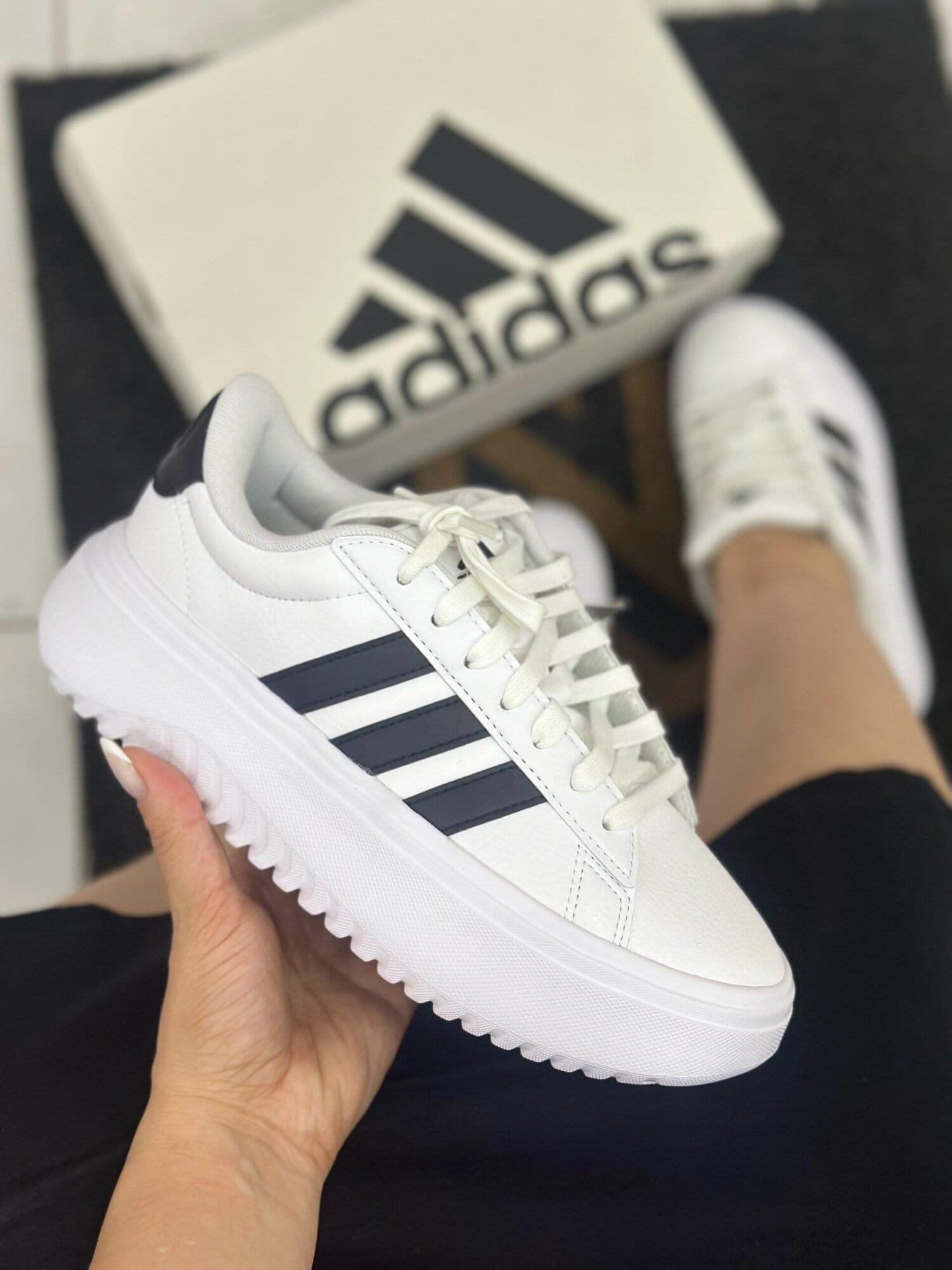 Tênis Adidas Grand Court Platform Feminino Branco+Preto - Main Image