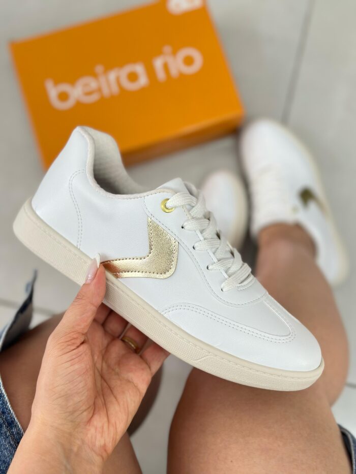 tênis feminino casual beira rio 4313103 branco/dourado tênis feminino casual beira rio 4313103 branco/dourado