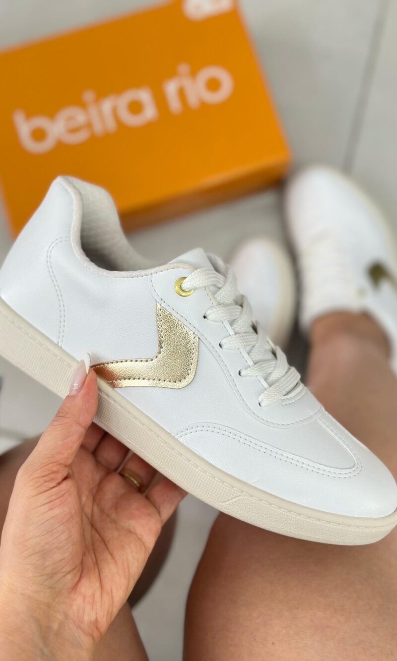 tênis feminino casual beira rio 4313103 branco/dourado
