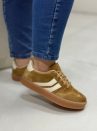 tênis vizzano feminino em suede caramelo com detalhe off white