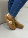 tênis vizzano feminino em suede caramelo com detalhe off white