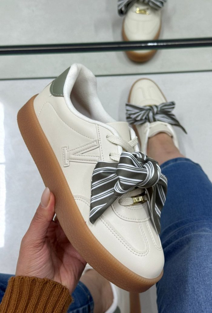 tênis vizzano feminino off white com laço e solado caramelo tênis vizzano feminino off white com laço e solado caramelo