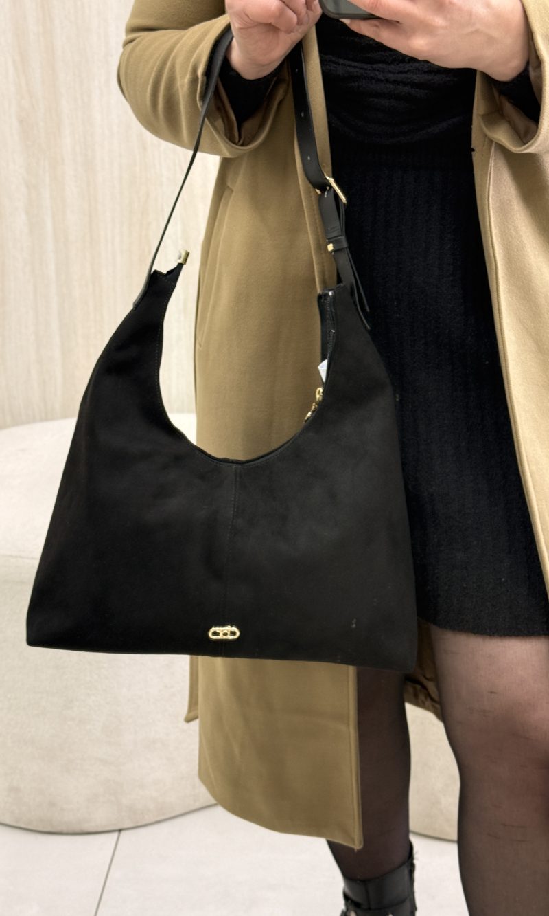 bolsa hobo beira rio preta em camurça