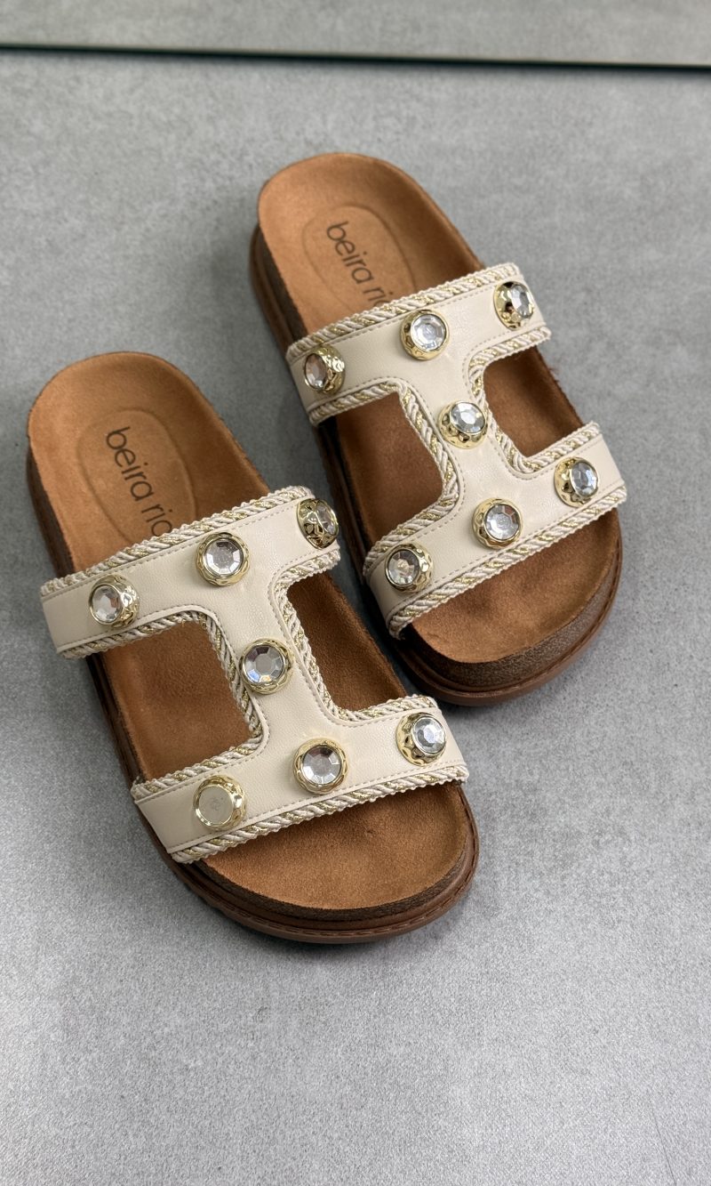 rasteirinha beira rio off white com pedrarias