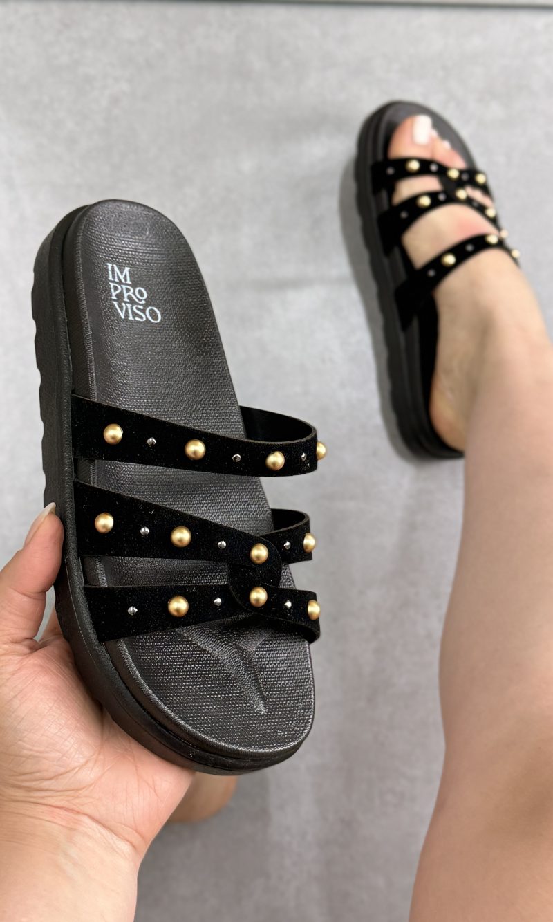 papete preta tira em x com detalhe dourado improviso