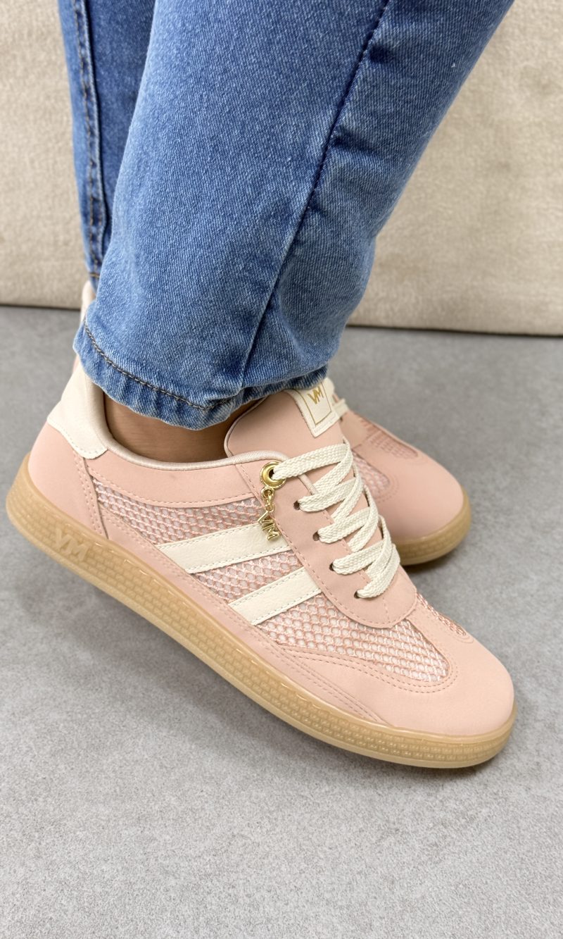 tênis via marte rosa com detalhes em tela e solado bege tênis via marte rosa com detalhes em tela e solado bege