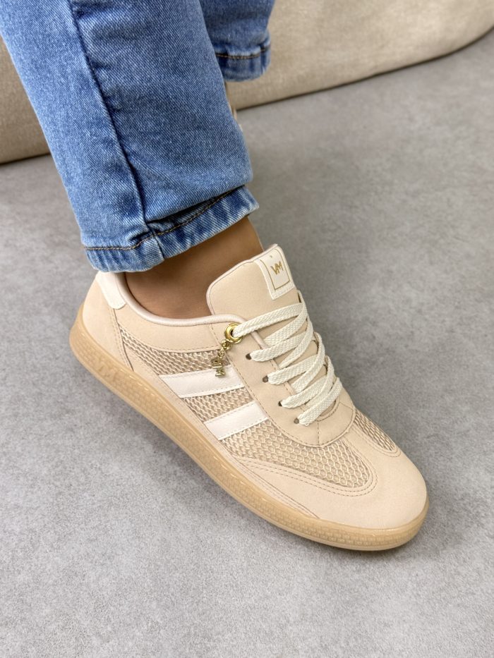 tênis via marte casual bege com tela tênis via marte casual bege com tela