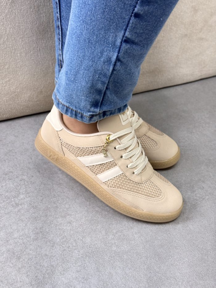 tênis via marte casual bege com tela tênis via marte casual bege com tela