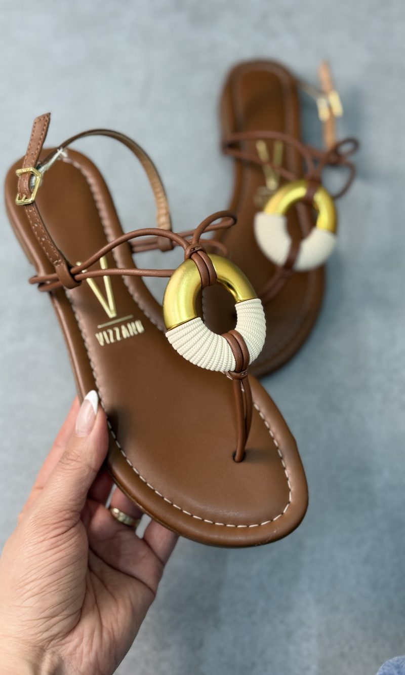 sandália mississipi caramelo com detalhes dourados sandália mississipi caramelo com detalhes dourados