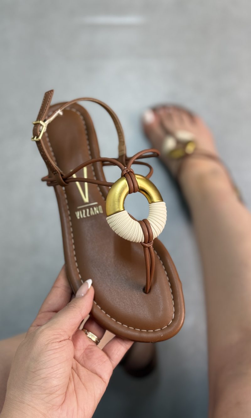 sandália mississipi caramelo com detalhes dourados