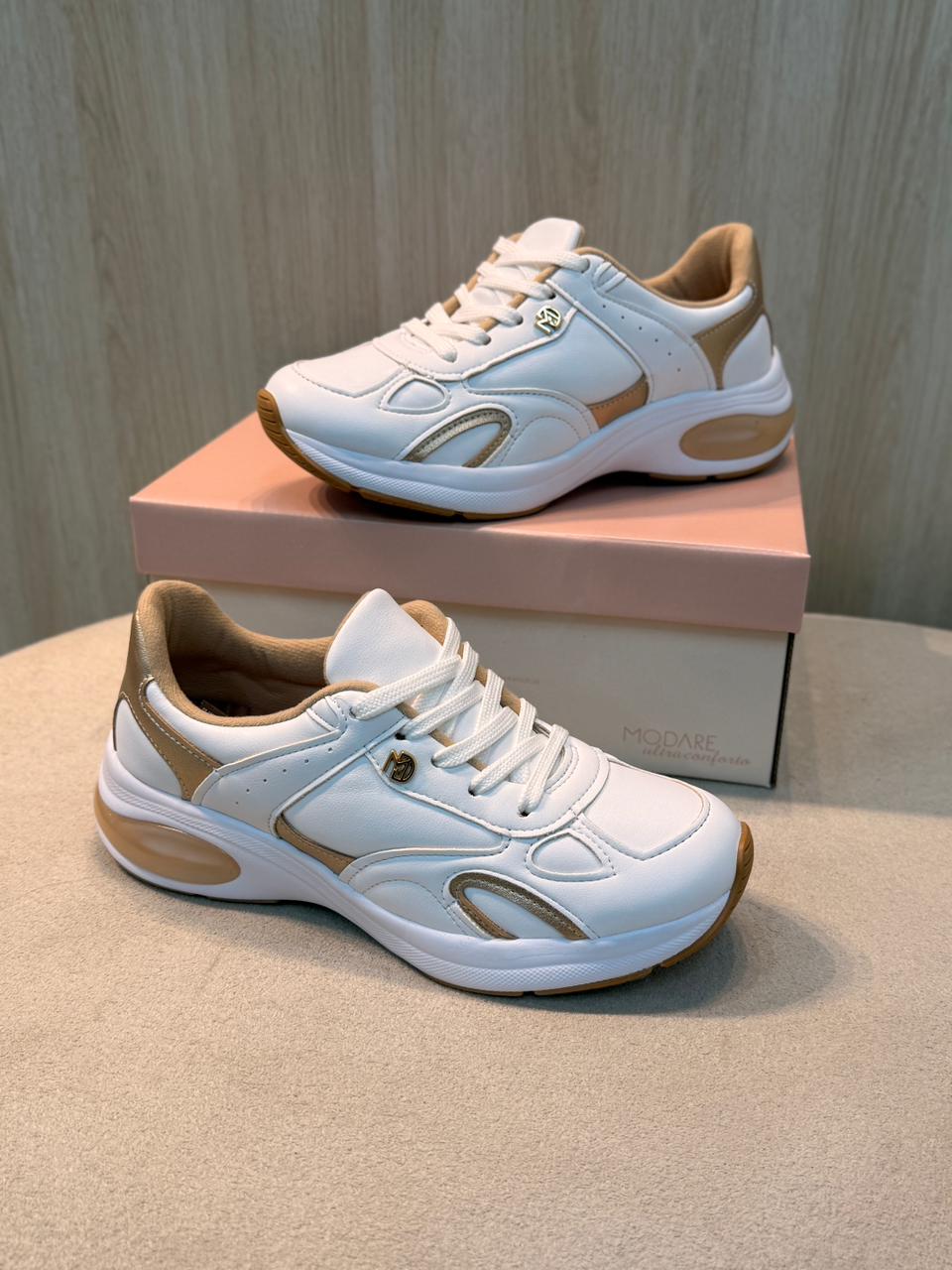 tênis modare feminino casual branco com detalhes nude tênis modare feminino casual branco com detalhes nude
