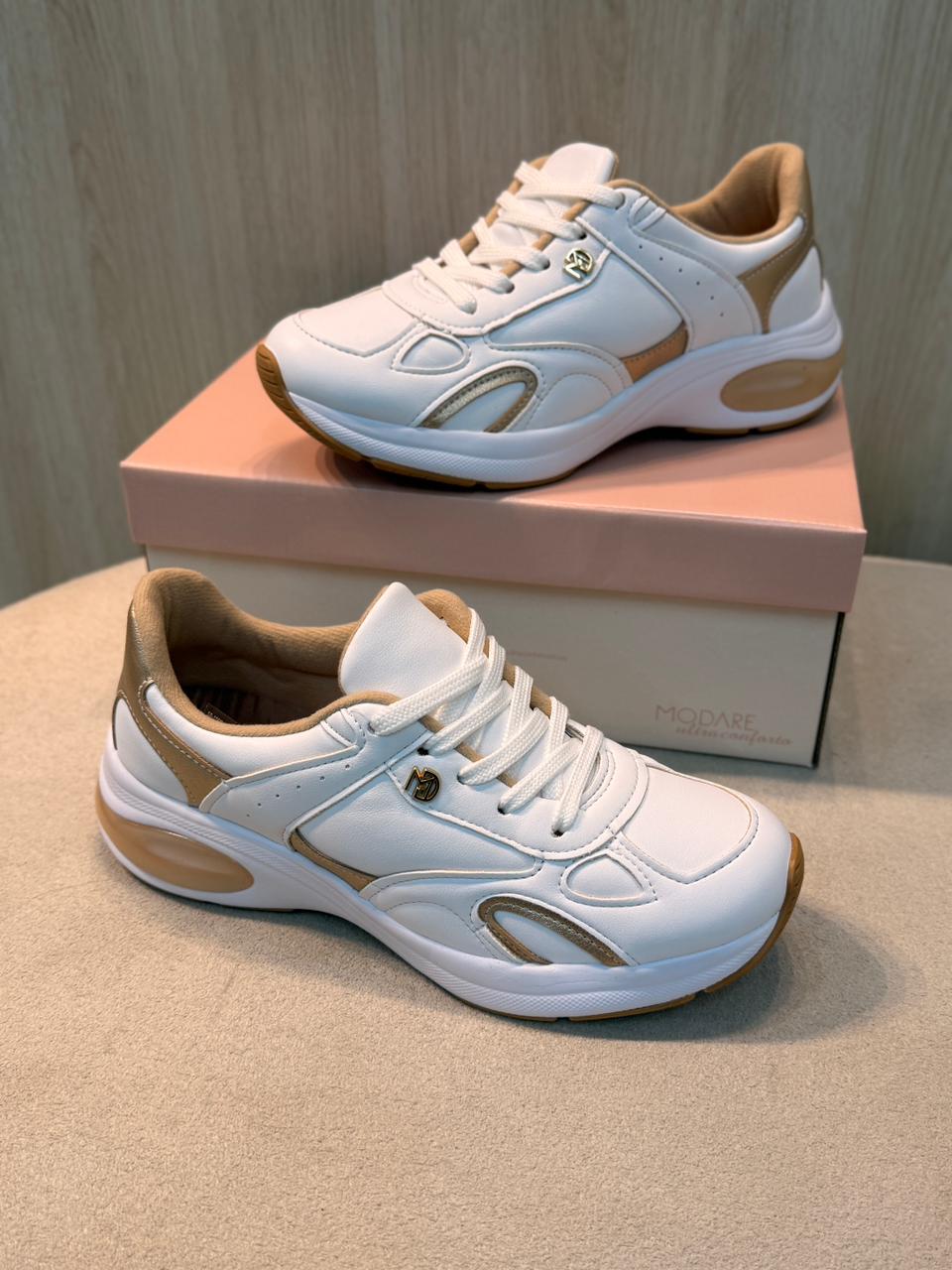 tênis modare feminino casual branco com detalhes nude