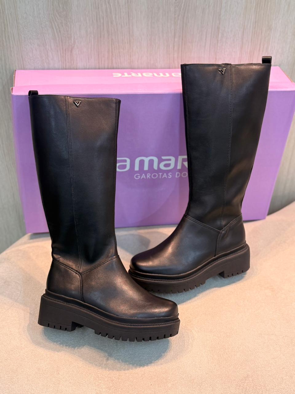 bota via marte cano longo preta com solado tratorado bota via marte cano longo preta com solado tratorado