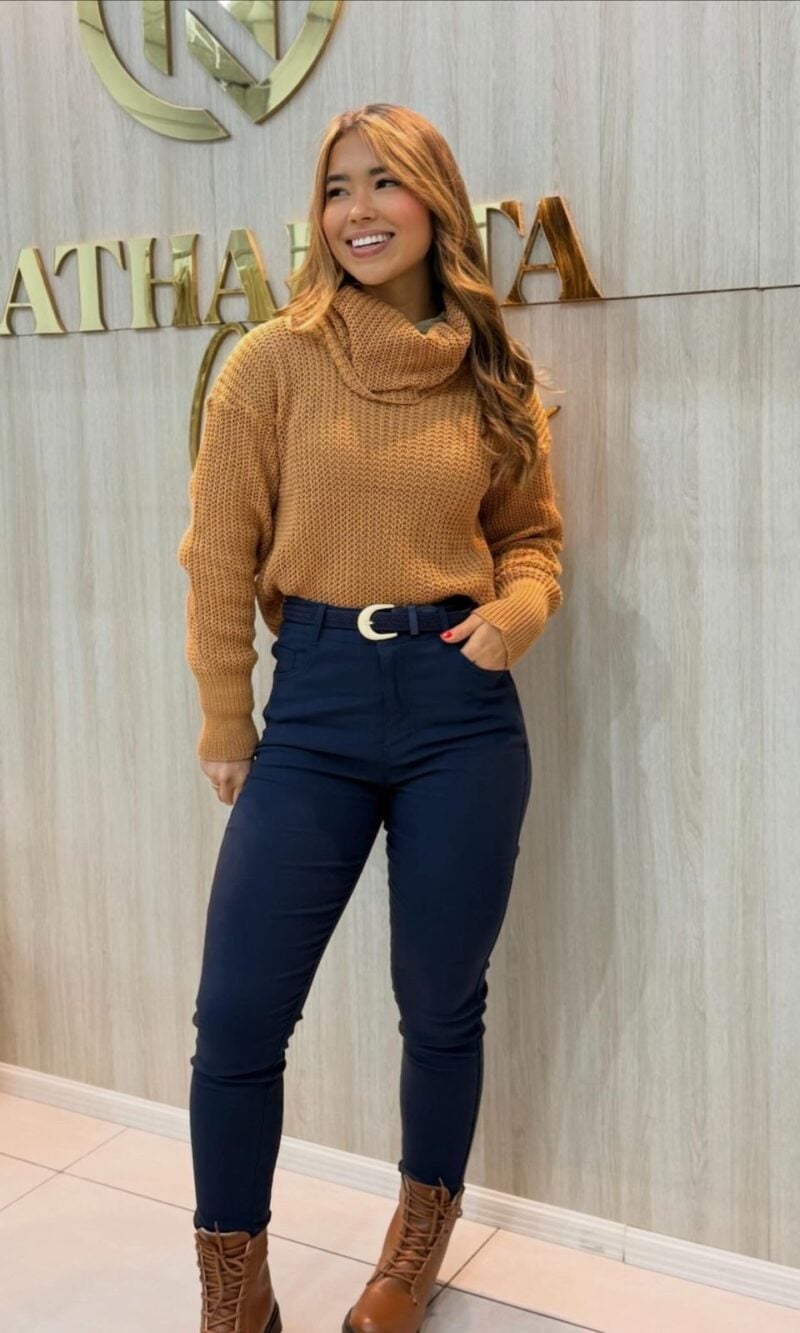 calça térmica feminina cáqui super conforto com cinto