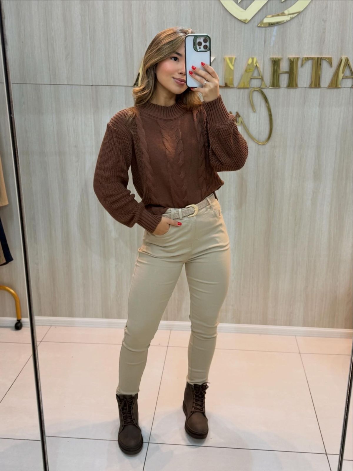 calça térmica feminina cáqui super conforto com cinto calça térmica feminina cáqui super conforto com cinto