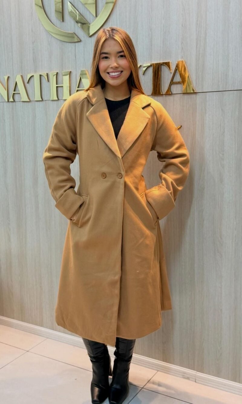 sobretudo feminino alongado caramelo elegance