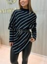 poncho feminino terracota listrado em tricô com cinto