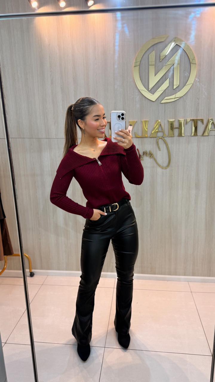 blusa modal gola ampla com zíper bordô blusa modal gola ampla com zíper bordô