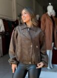 jaqueta feminina biker oversized suede café premium
