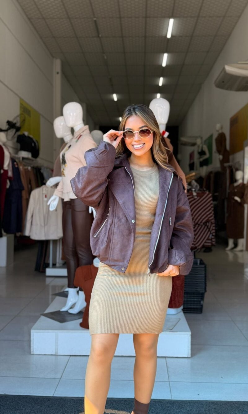 jaqueta feminina biker oversized suede café premium jaqueta feminina biker oversized suede café premium