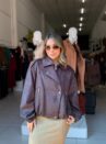 jaqueta feminina biker oversized suede café premium