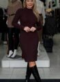 vestido modal canelado caramelo com detalhes nas mangas