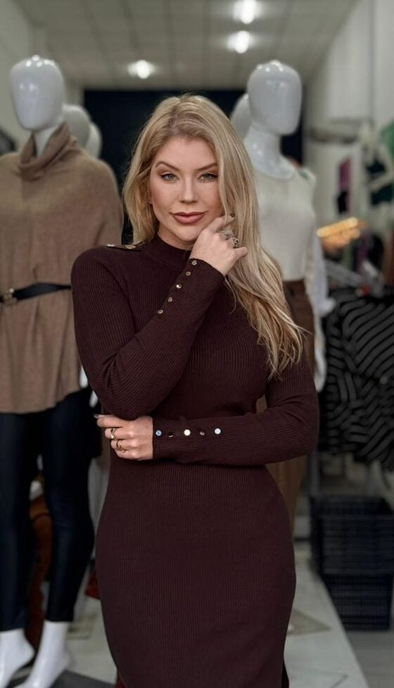 vestido modal canelado caramelo com detalhes nas mangas vestido modal canelado caramelo com detalhes nas mangas