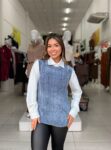 colete modal feminino trançado azul mescla elegance