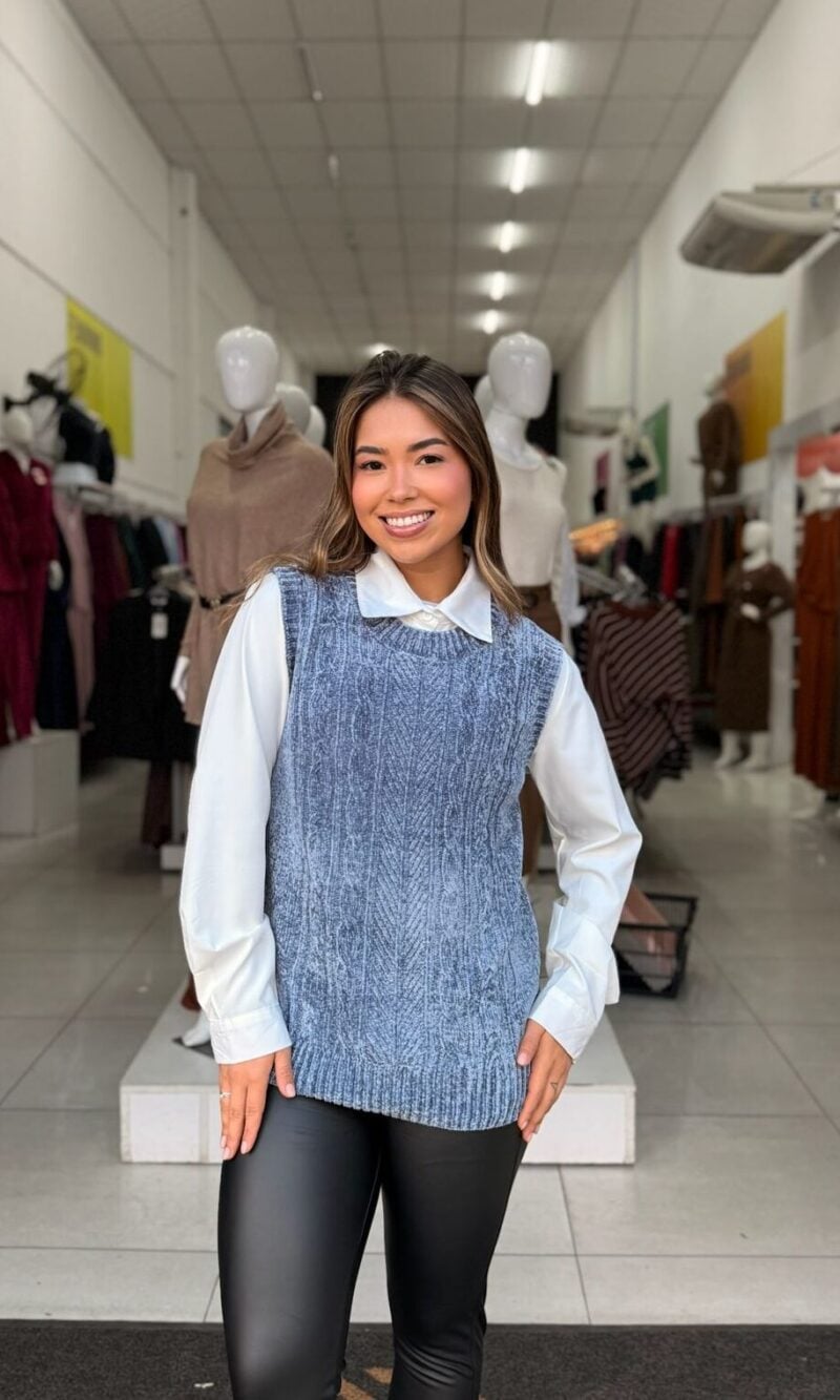 colete modal feminino trançado azul mescla elegance