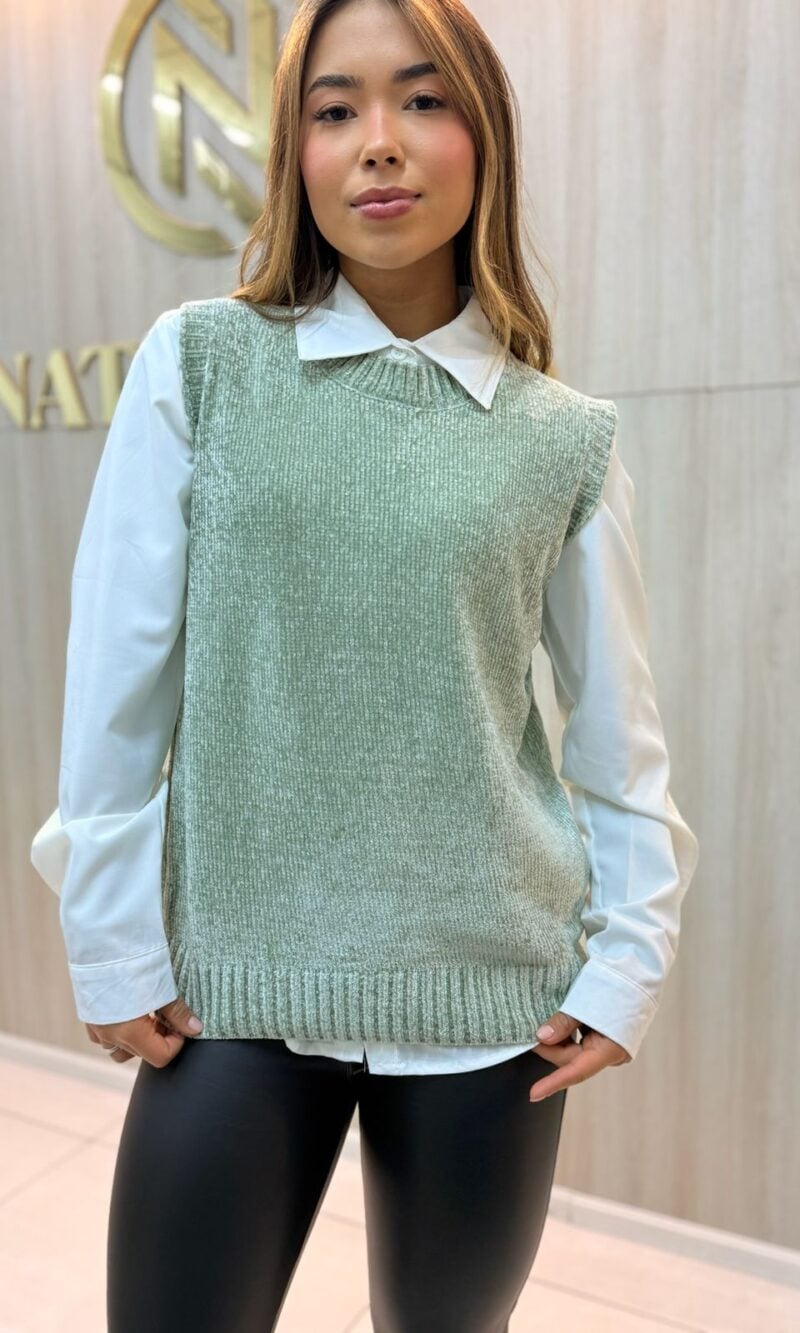 colete modal feminino trançado azul mescla elegance
