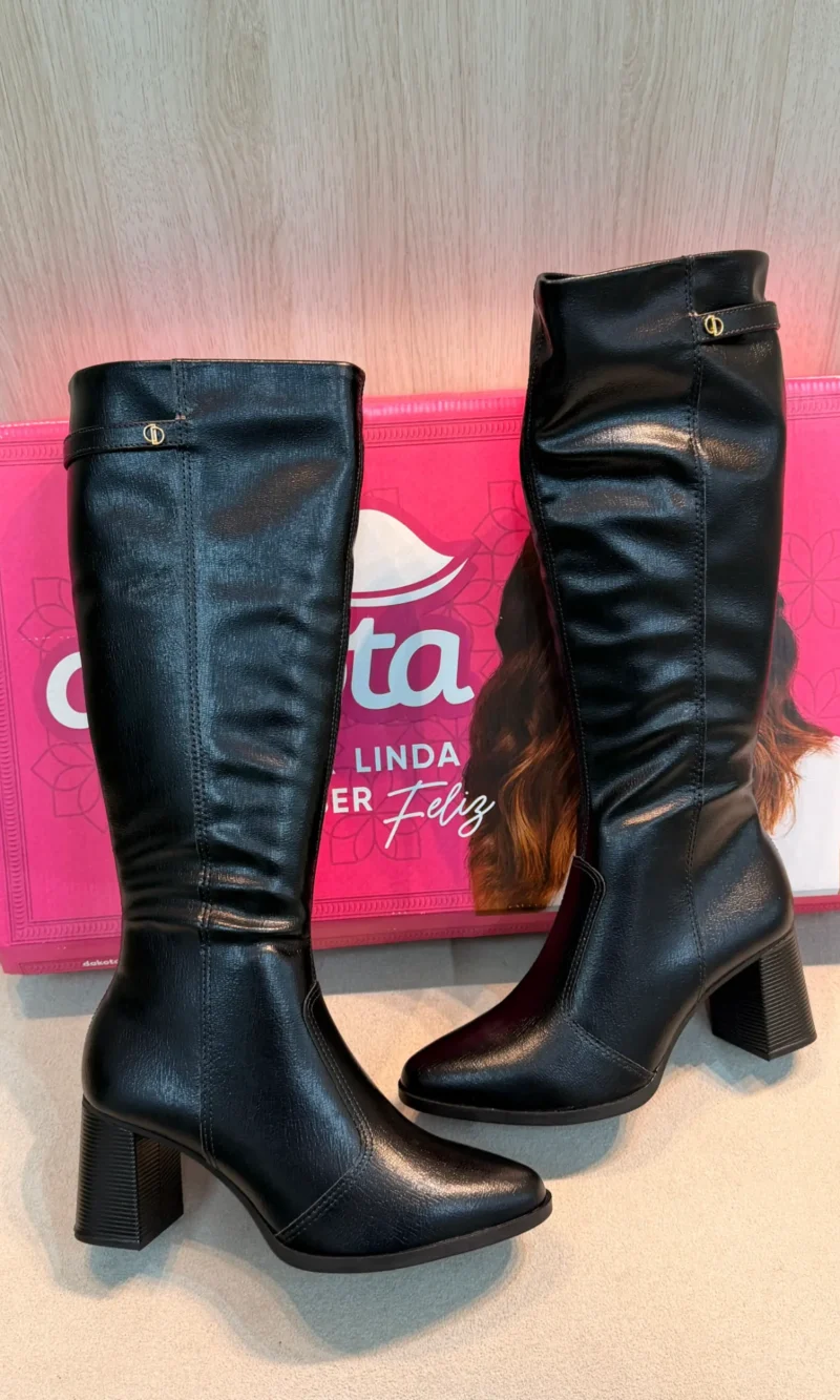 bota cano longo feminina preta salto bloco clássica e confortável