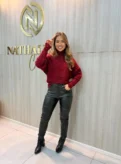 blusa modal feminina rosa claro gola alta trançada