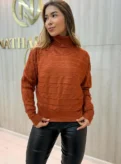 blusa modal feminina rosa claro gola alta trançada