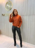blusa modal feminina rosa claro gola alta trançada