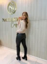 blusa modal feminina rosa claro gola alta trançada
