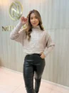 blusa modal feminina rosa claro gola alta trançada