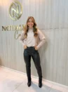 blusa modal feminina rosa claro gola alta trançada