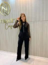 conjunto feminino alfaiataria com colete de botões dourados vinho